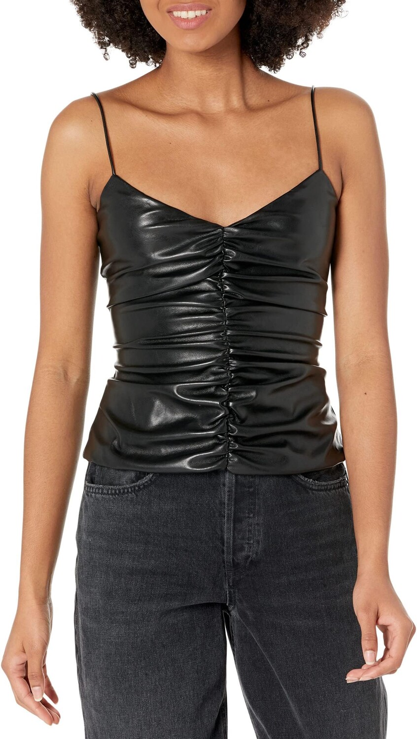 

Топ 7 For All Mankind Faux Leather Ruched Cami, черный
