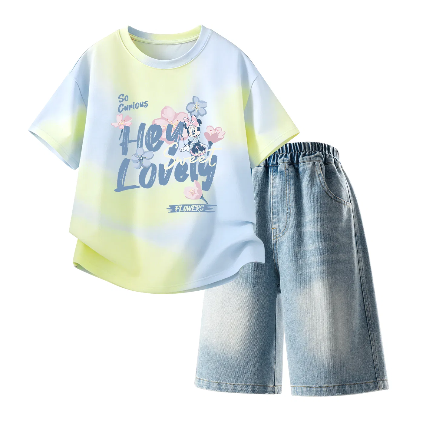 Детский спортивный костюм Casual Sportswear 2 Piece Set Disney, Dewi Flower K Twilight Blue+Solid Color Denim Blue — фото 3