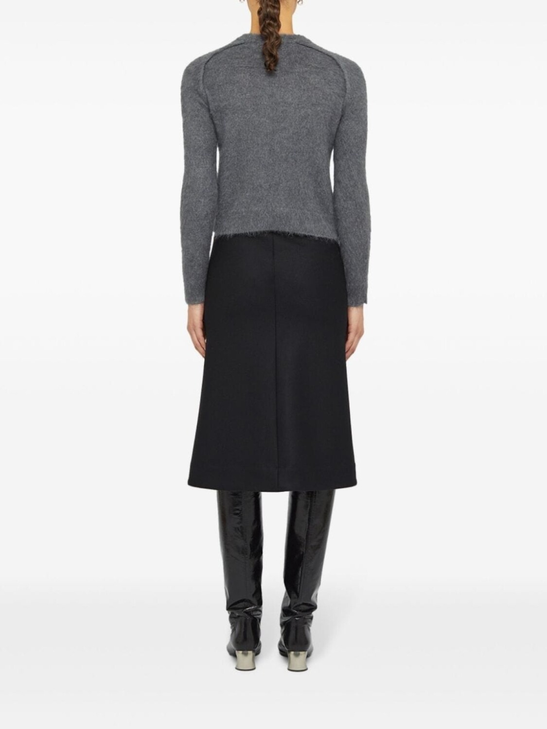 Jil Sander фактурный джемпер с круглым вырезом, серый — фото 3