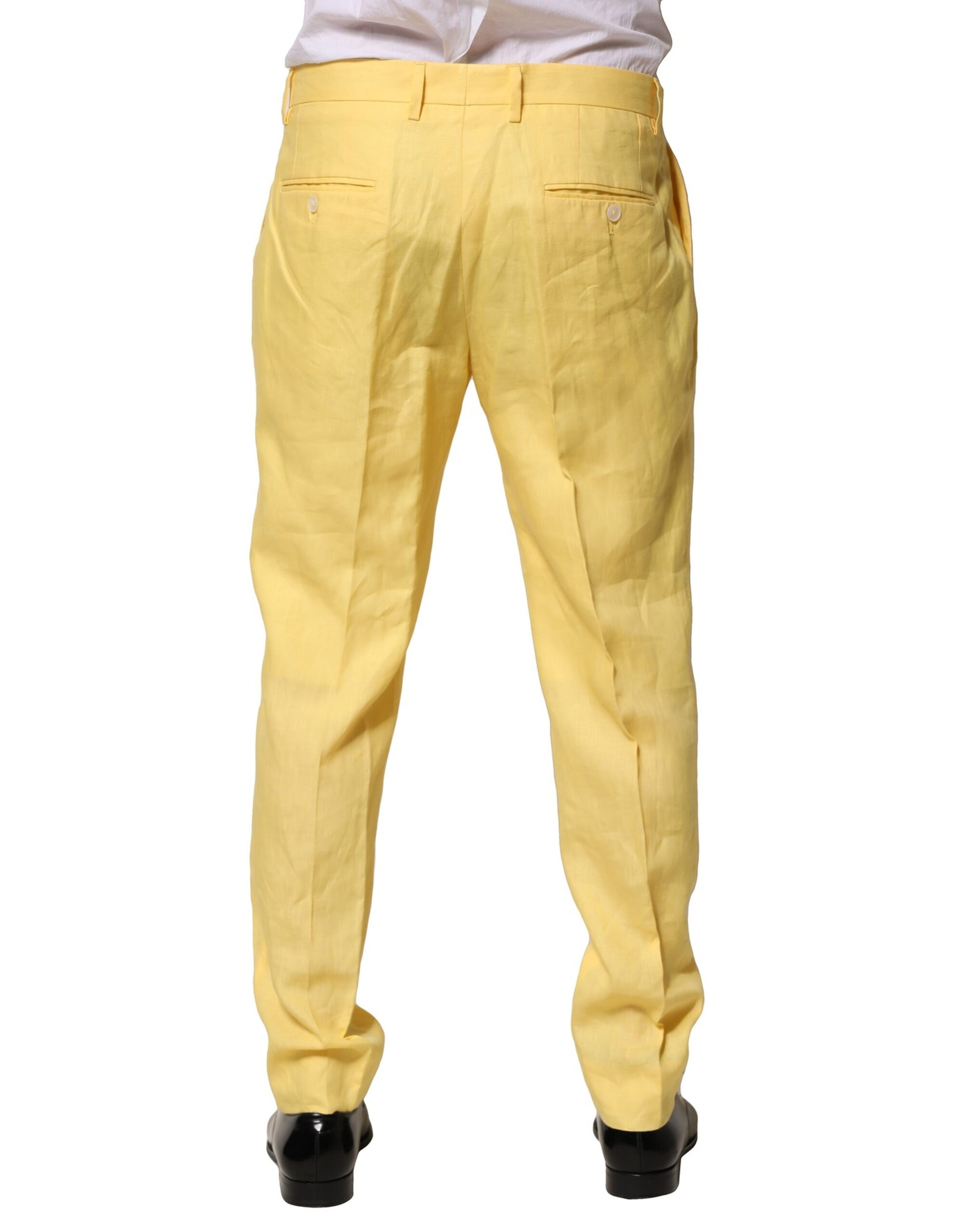 Желтые льняные зауженные брюки для мужчин Dolce & Gabbana, Yellow — фото 3