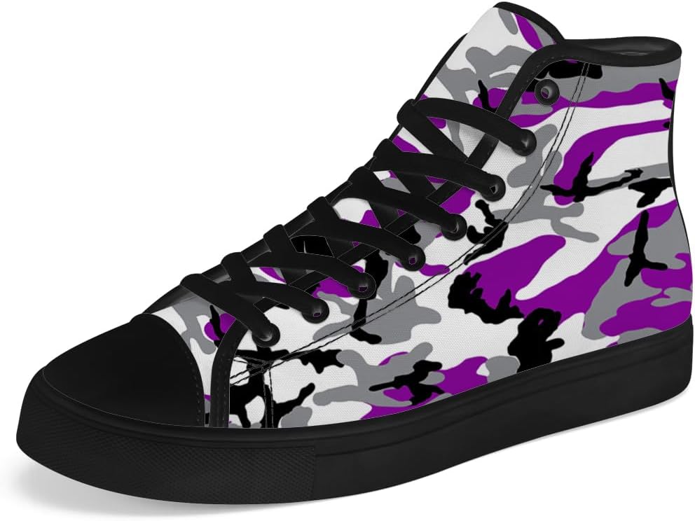 

Женские и мужские высокие кеды из канвы фиолетового камуфляжа Высокие кеды с камуфляжным принтом на шнуровке Повседневная обувь Chebing
