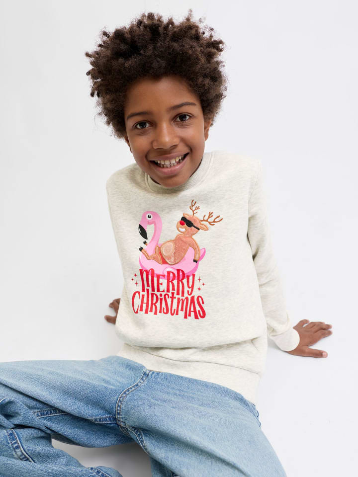 Толстовка JJCHRISTMAS SWEAT CREW NECK JNR в цвете белый меланж JACK & JONES Junior — фото 3