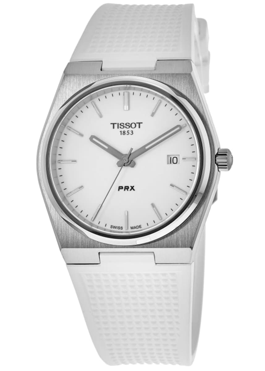 

Мужские часы Tissot PRX Quartz с белым циферблатом и резиновым ремешком T137.410.17.011.00