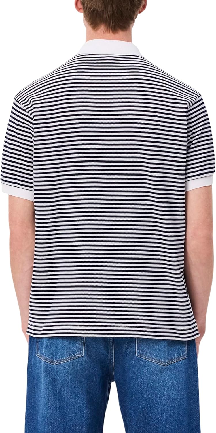 Lacoste мужская короткий рукав классический прилегание полосатая поло, White/Navy Blue — фото 3
