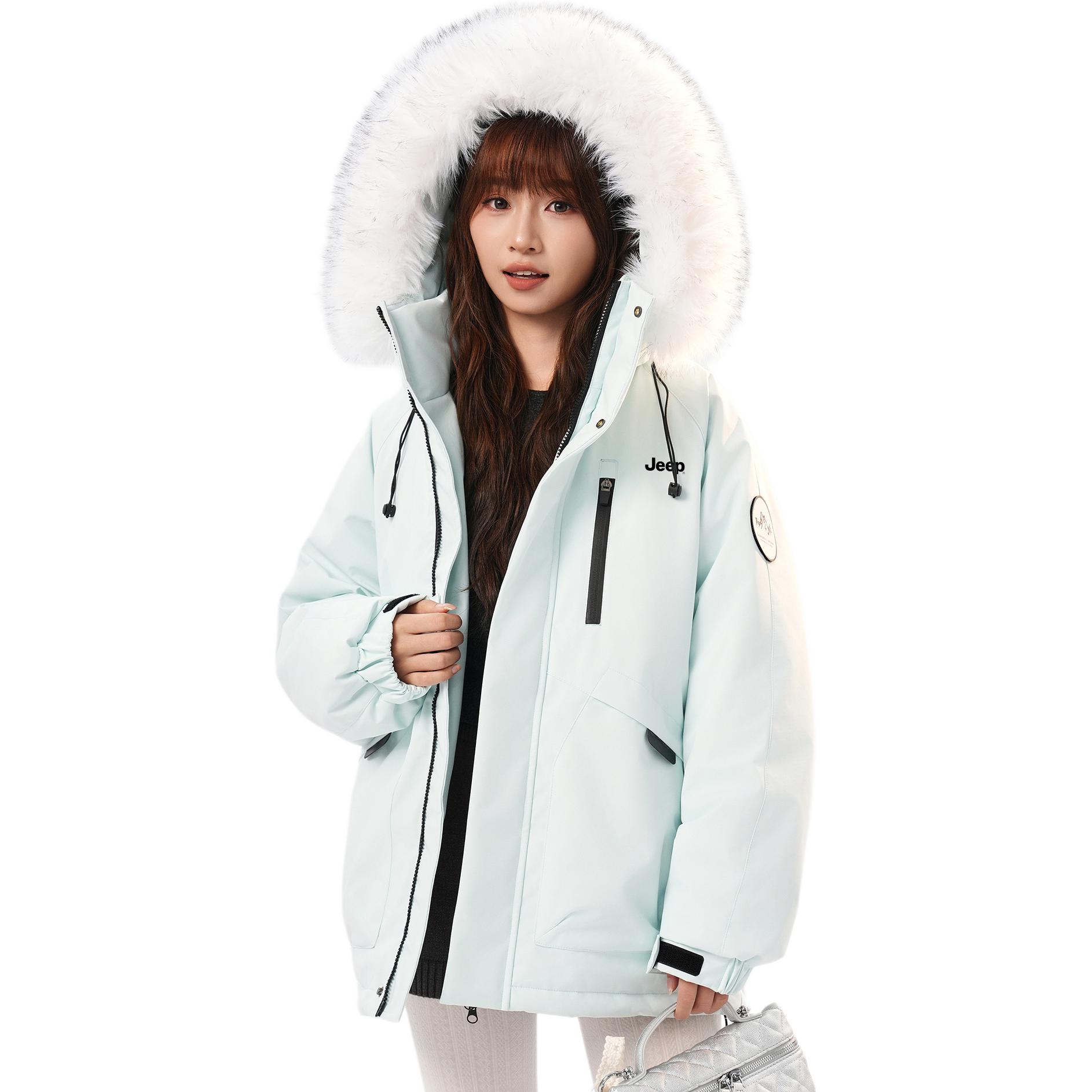 

Пуховик Unisex с меховым воротником утепленный Jeep, светло-зеленый