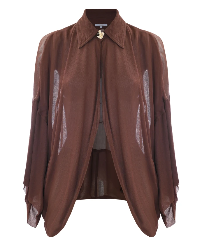 

Прозрачная блузка бордового цвета с золотой застежкой. Kocca, коричневый