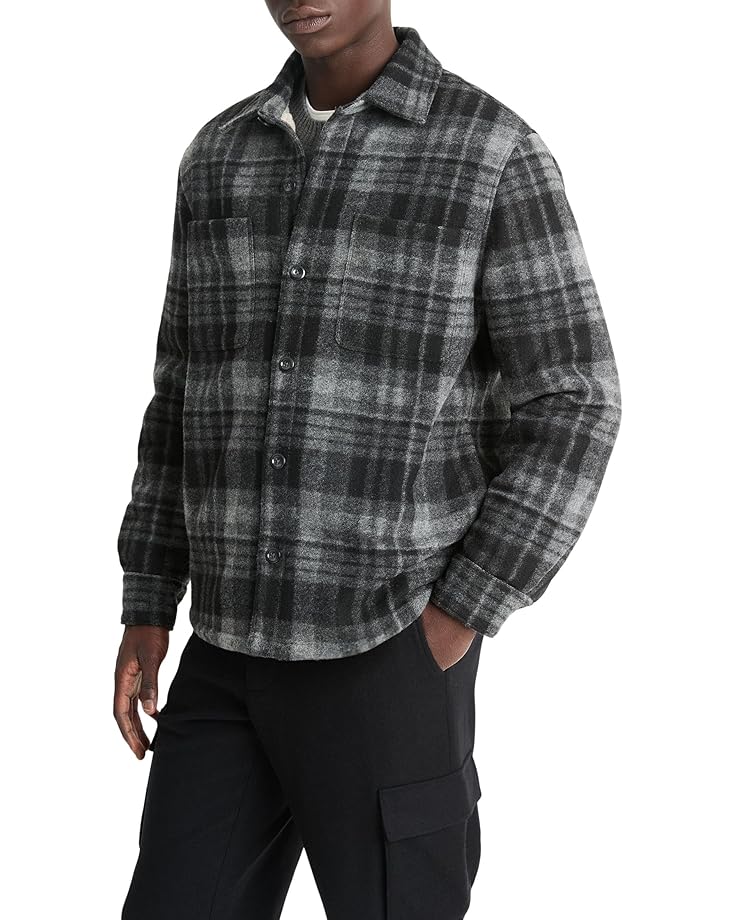 

Рубашка Vince Sherpa Lined Plaid Shirt Jacket, цвет Black Combo