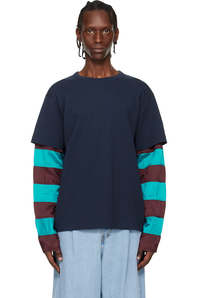 Футболка с контрастными рукавами Dries Van Noten, темно-синий