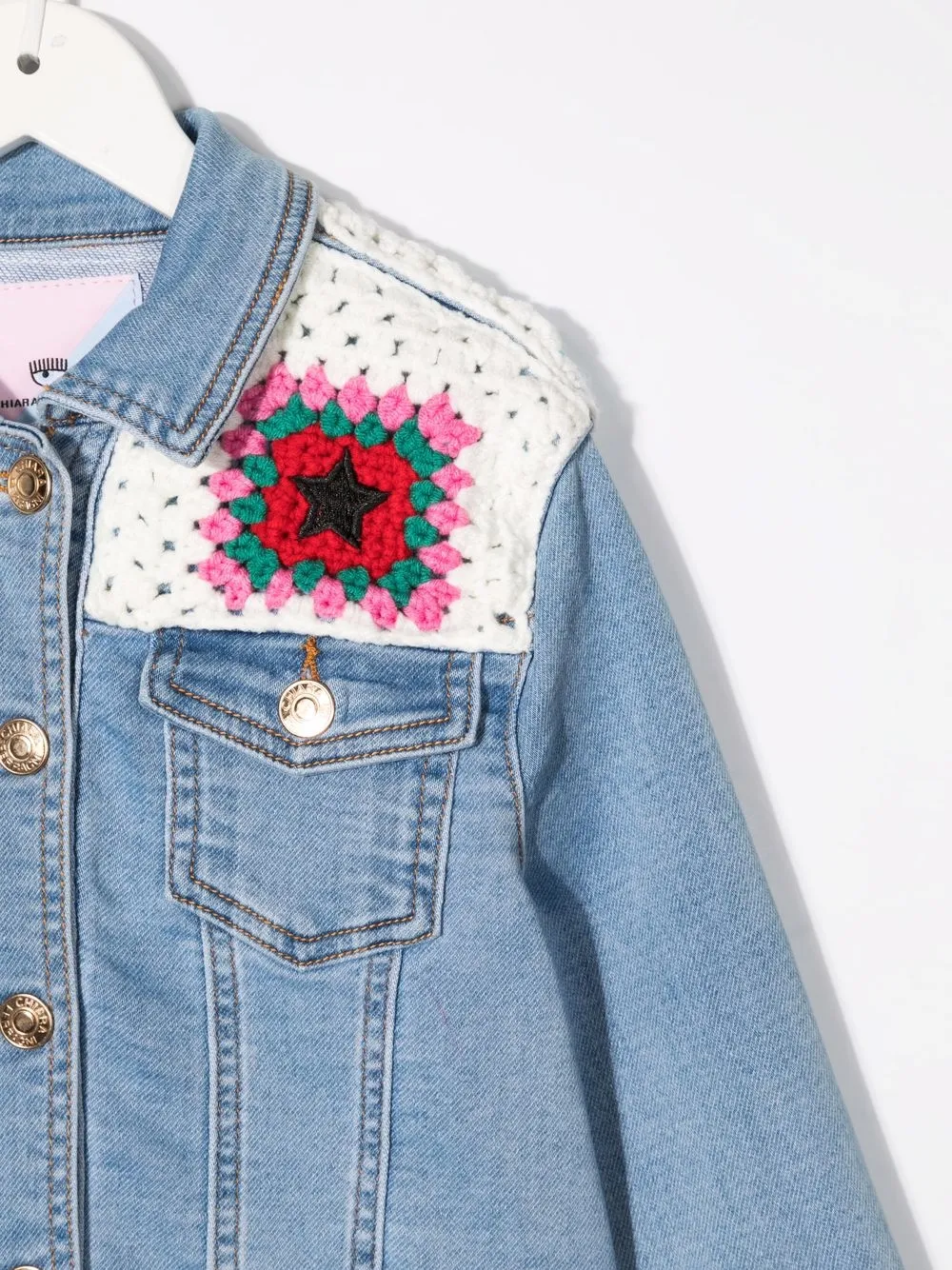 Джинсовая куртка с отделкой в технике кроше Chiara Ferragni Kids, синий — фото 3