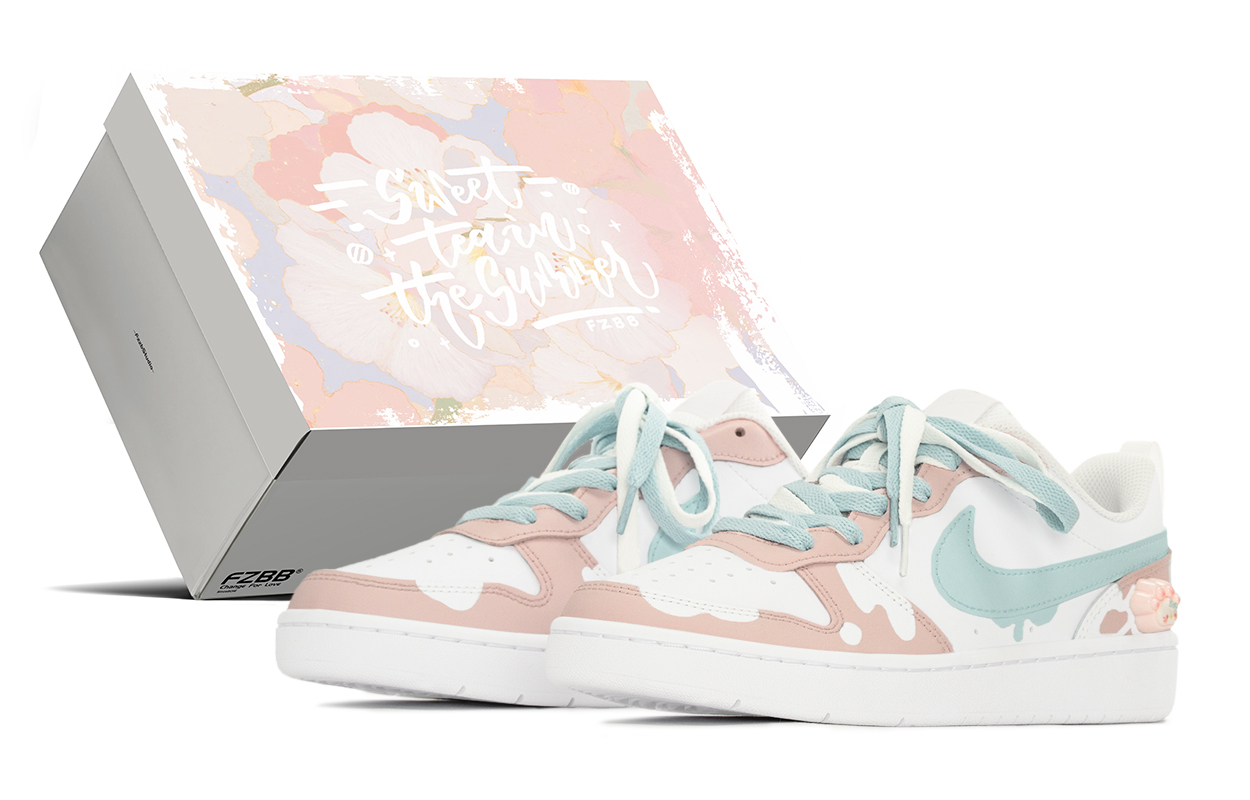 

Nike Court Borough Low 2 нескользящие амортизирующие низкие детские скейтбординг кроссовки Pink Blue White для подростков