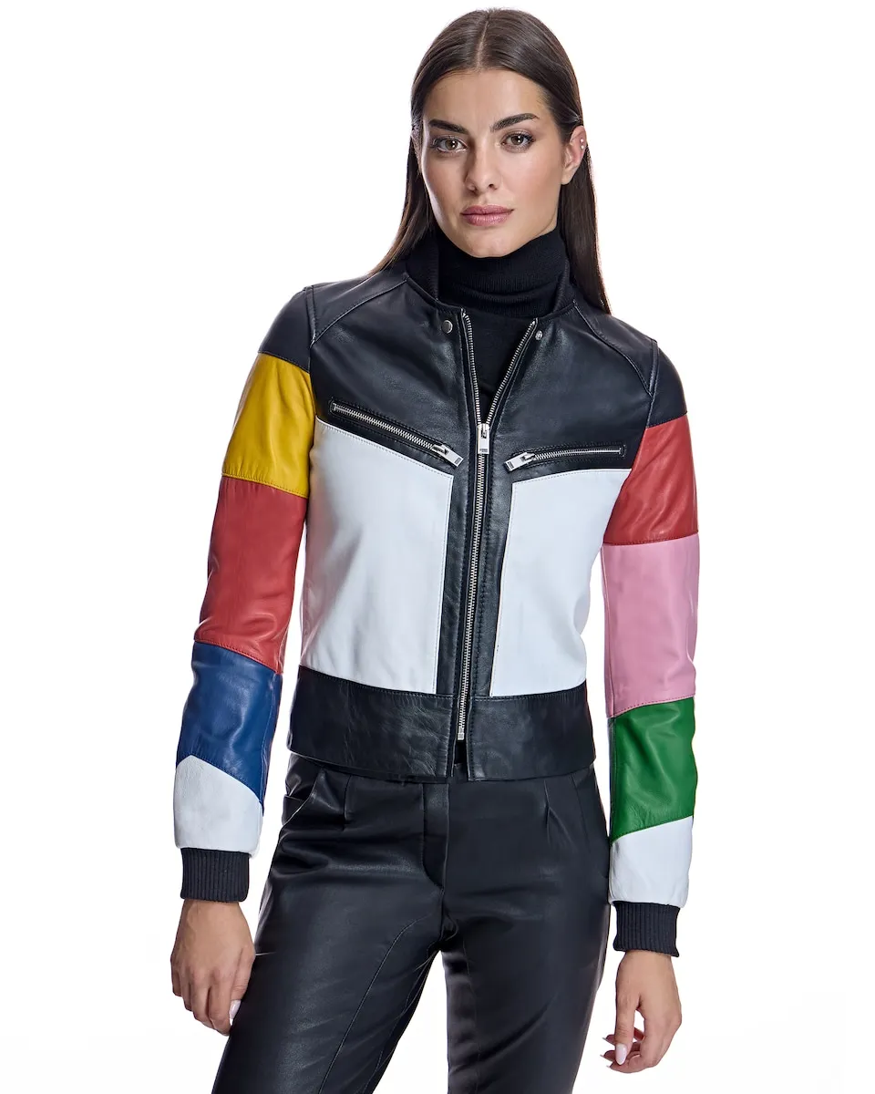 

Женская кожаная куртка с застежкой-молнией и эластичными манжетами Maximilian, мультиколор