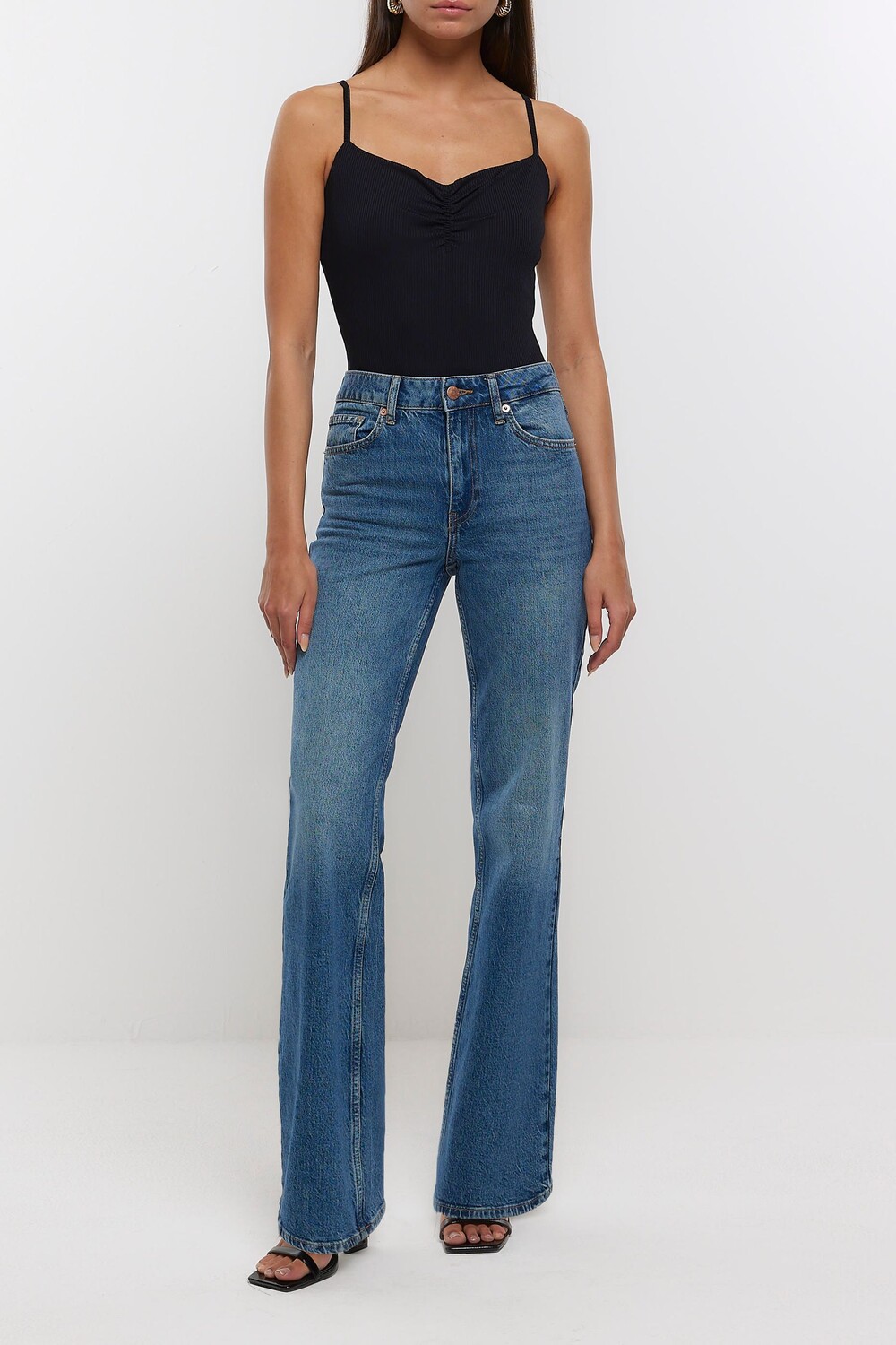

Боди с бретельками и сборками спереди River Island, черный