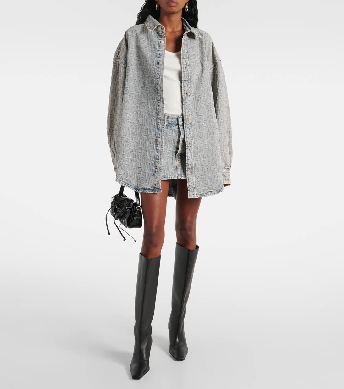 Мини-юбка из денима с монограммой и низкой талией Acne Studios, цвет blue/beige — фото 2