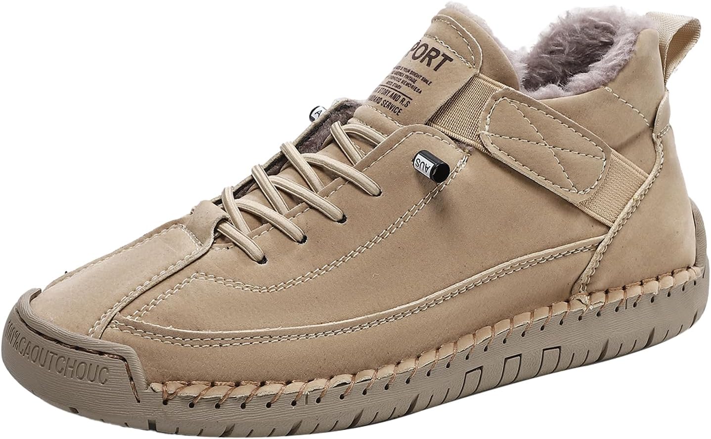 

Мужские зимние повседневные туфли, удобные теплые кожаные водонепроницаемые кроссовки с ручной строчкой, противоскользящие, плоские, для путешествий, походов и снега Hneowgn, бежевый