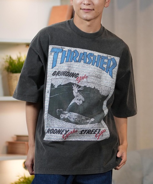 

Футболка с коротким рукавом, свободного кроя, унисекс, с принтом THRASHER, черный