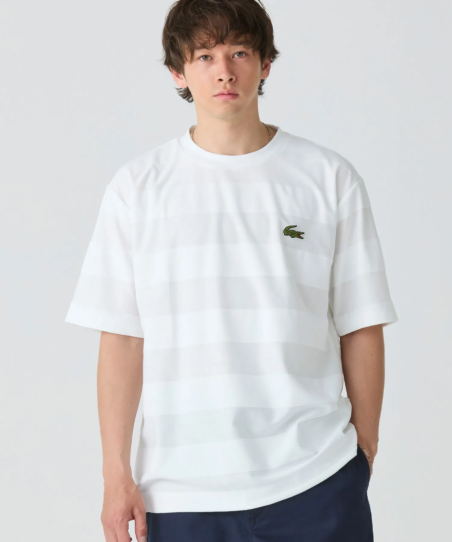 Футболка Lacoste унисекс с комбинированным узором, Loose Fit, с вышитым логотипом, цвет — фото 3