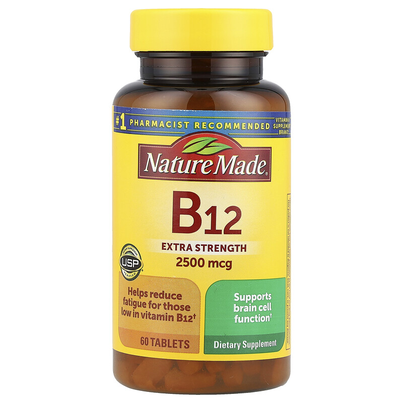 

Nature Made, Витамин B12, с повышенной силой действия, 60 таблеток