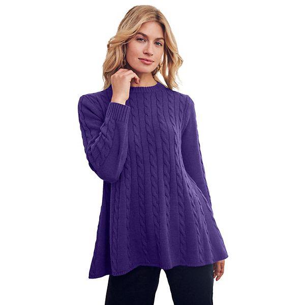 

Женский плюс сайз свитер с кабельным узором и пеплумом Jessica London, Midnight Violet