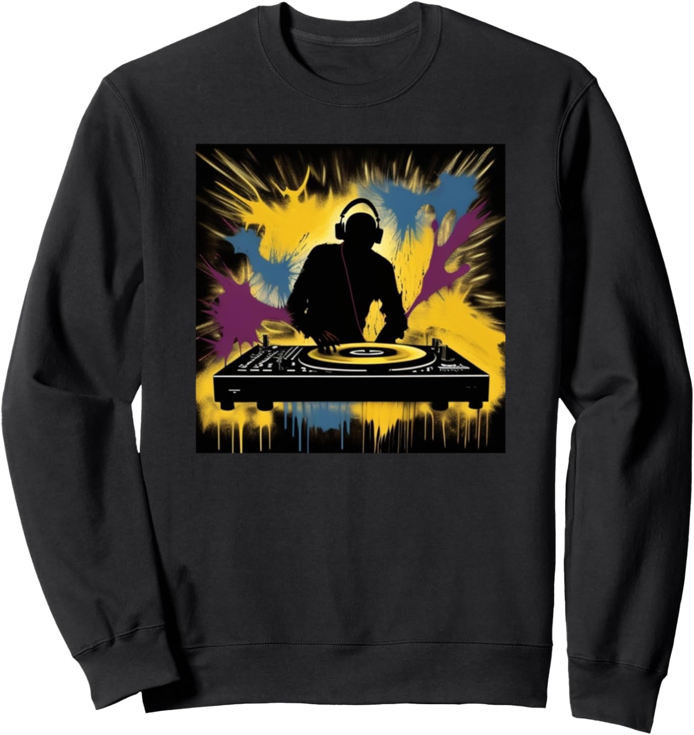 

Толстовка с изображением красочного силуэта диджея и проигрывателя Dj Turntable Discjockey + Men Women Kids Boys Gift, черный