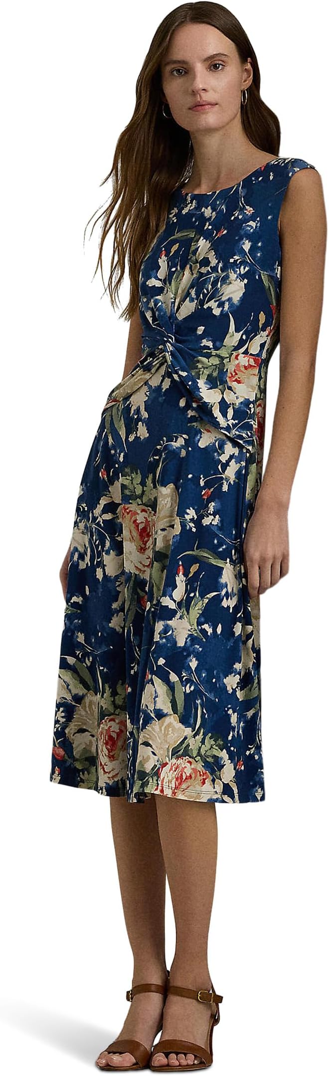 

Платье Lauren Ralph Lauren Floral Twist-Front Stretch Jersey Dress, цвет Blue Multi