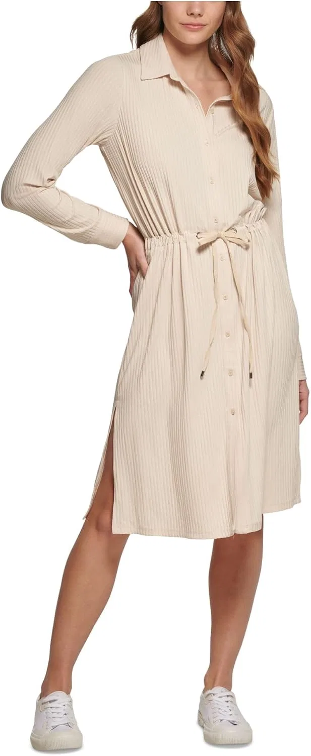 Топ, трикотажный, Button Front Rib Topper, Calvin Klein, пшеничный