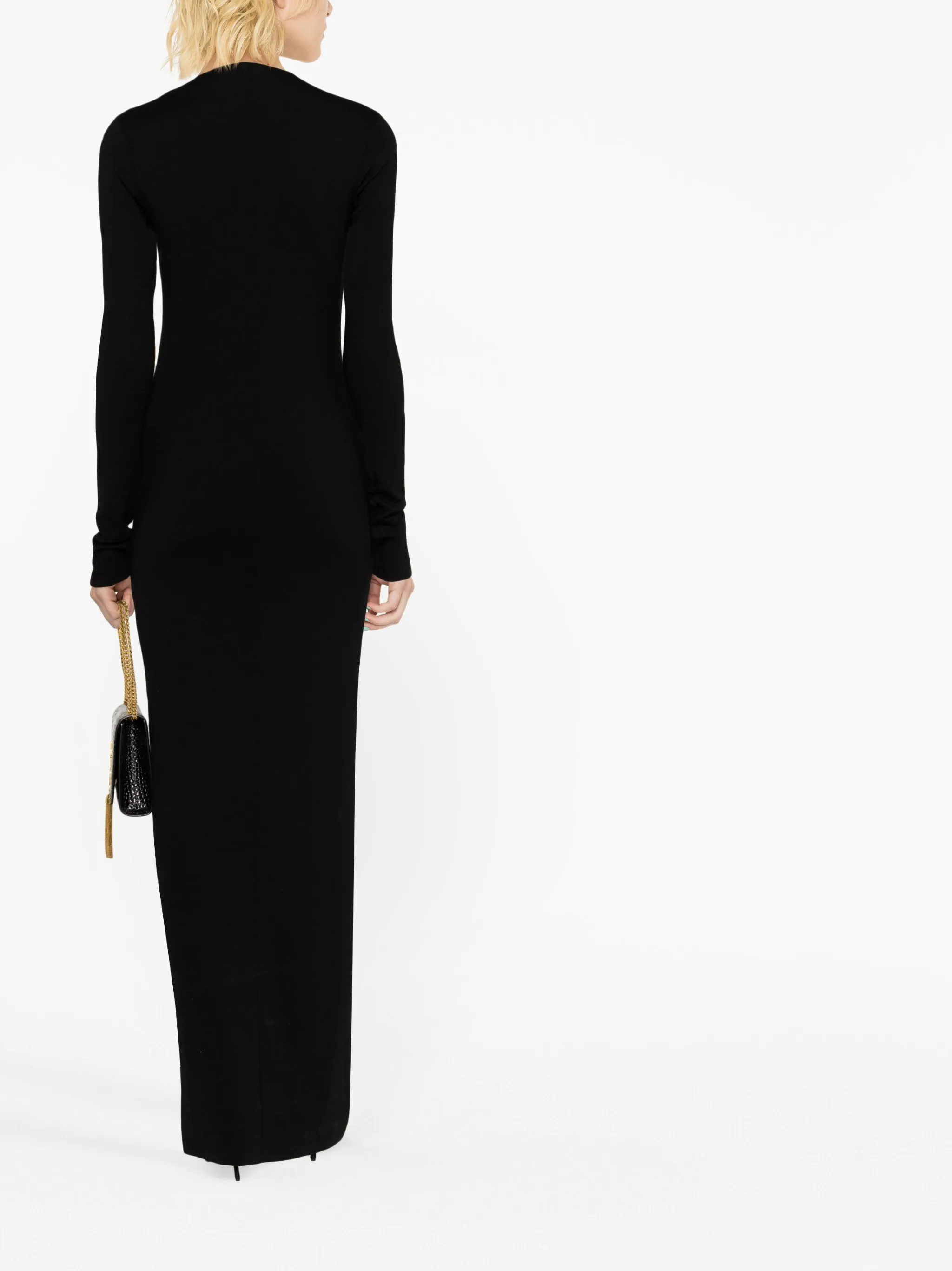 Шерстяное платье макси с глубоким вырезом Saint Laurent, черный — фото 4