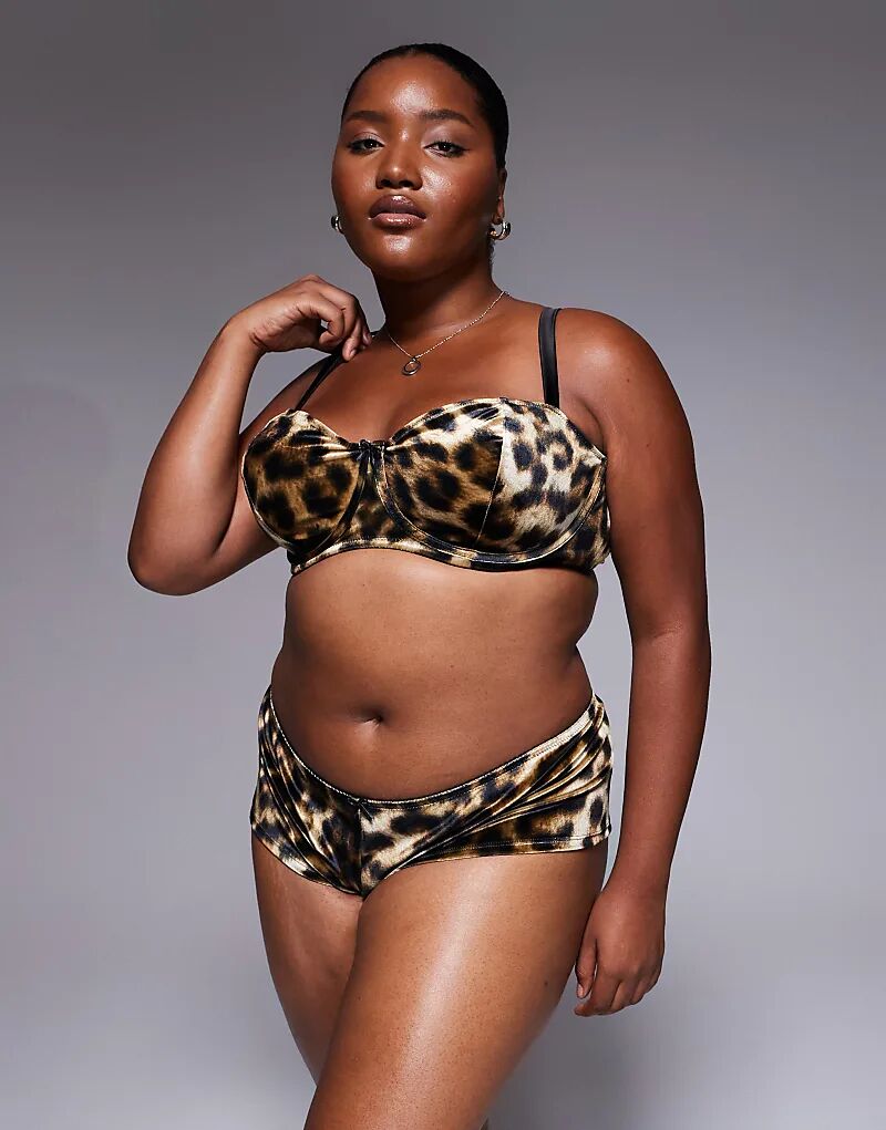 

Бархатный бюстгальтер-балконет на косточках Curve Kora Leopard ASOS DESIGN коричневого цвета