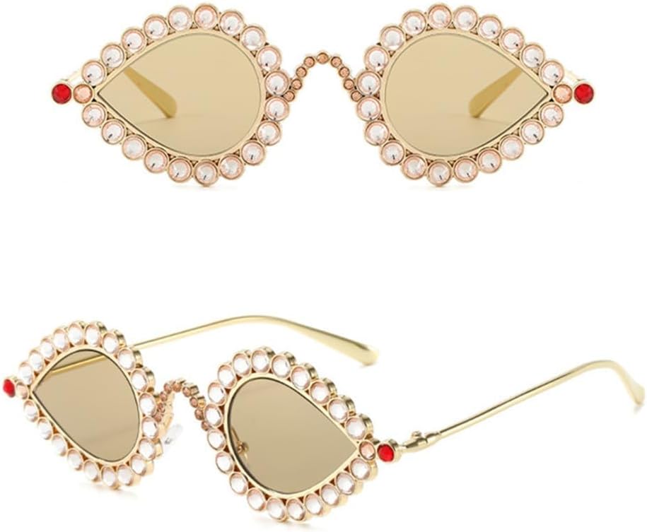 

Солнцезащитные очки «кошачий глаз» для женщин, винтажные, в стиле металл-панк, для мужчин, ретро, ​​со стразами, очки с защитой от УФ-излучения UV400 LANGSER, Gold Tea