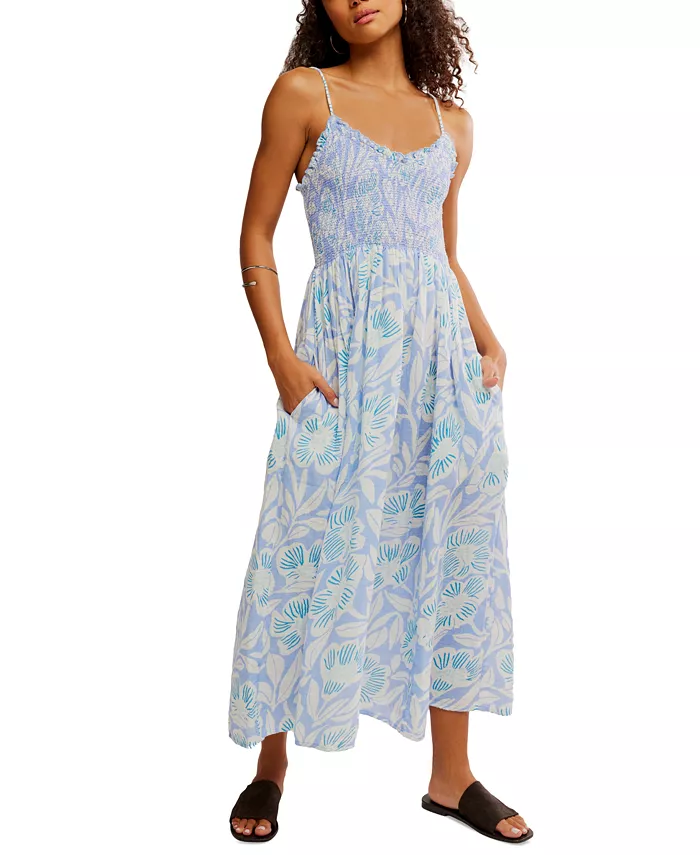 

Женское хлопковое платье Sweet Nothings с буфами макси Free People, синий
