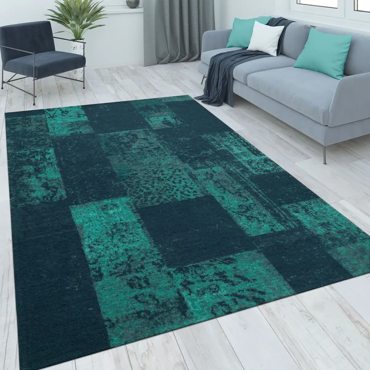 

Ковер Paco Home "Mariba 100", прямоугольный, короткий ворс, современный лоскутный дизайн, гостиная, спальня 200х290 см, бирюзовый
