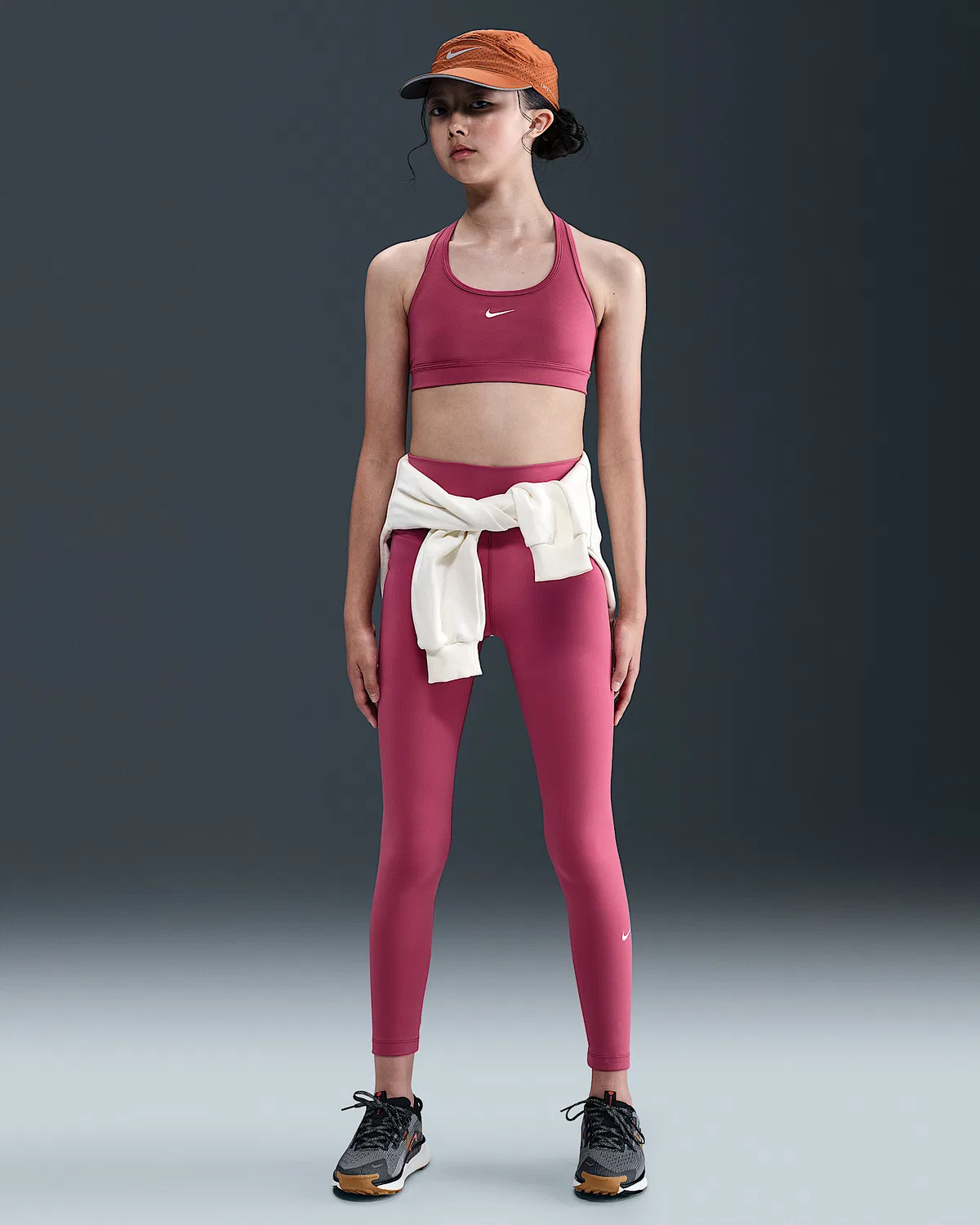 Большие детские (девочки) лосины Nike One Dri-FIT с высокой талией, Sweet Beet/White