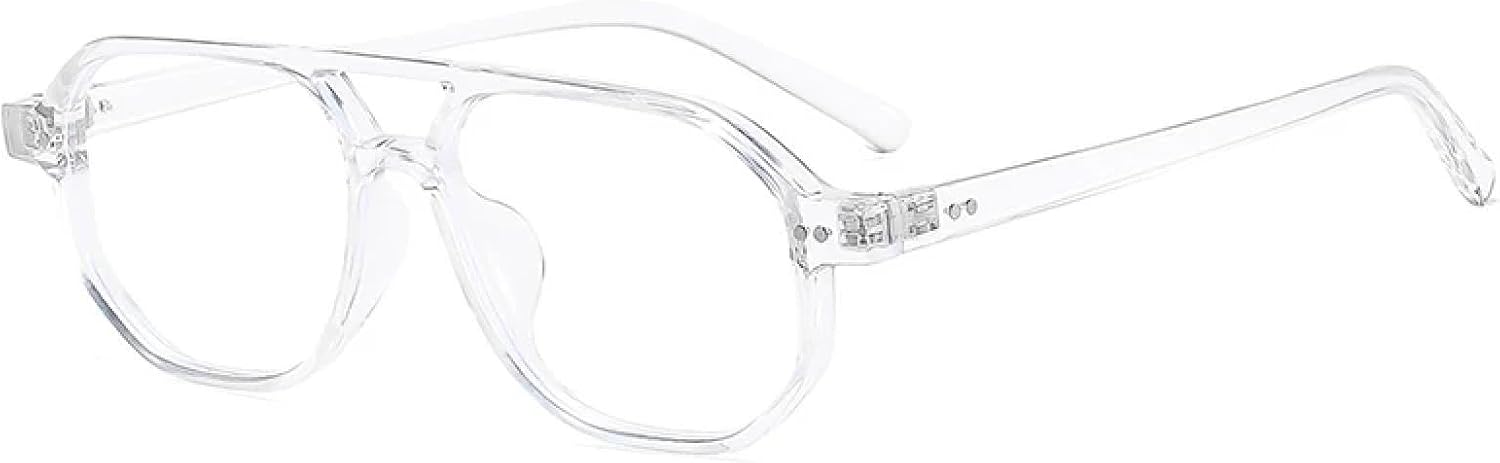 

Винтажные мужские солнцезащитные очки с двойной перемычкой и многоугольными линзами, модные женские очки с прозрачными линзами Ocean Lens и заклепками, защита от УФ-излучения UV400 VFDHN, Transparent Clear