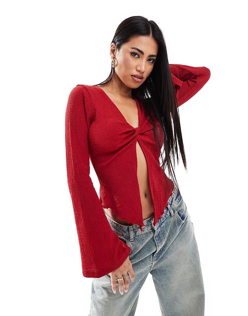 

Красный топ с длинными рукавами и рукавами-трубами ASOS DESIGN