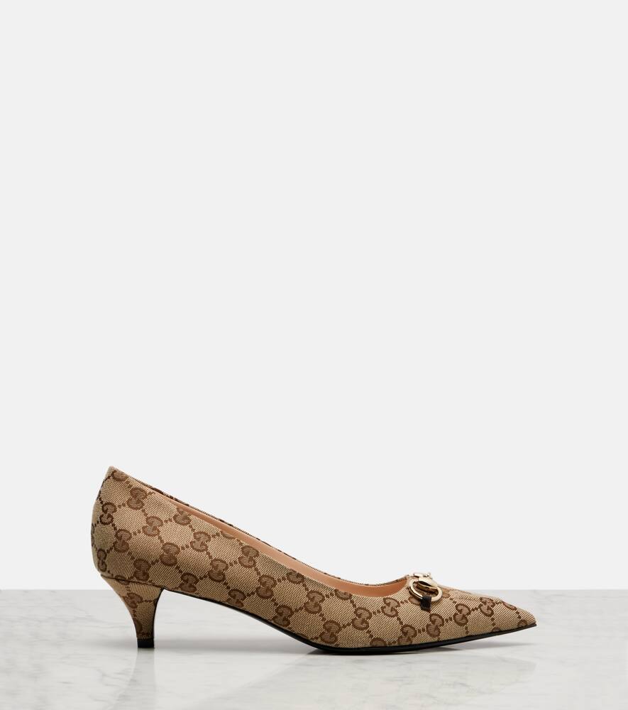Туфли-лодочки Erin GG Canvas Horsebit 45 Gucci, Beige Ebony/Cocoa — фото 4