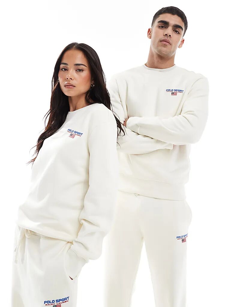 

Свитшот унисекс Polo Ralph Lauren Sport Capsule с логотипом на маленькой груди кремового цвета CO-ORD
