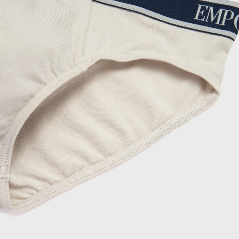 Трусы хлопковые с лого-жаккардом Emporio Armani, набор из трёх (тёмно-синий+красный+серо-бежевый) — фото 4