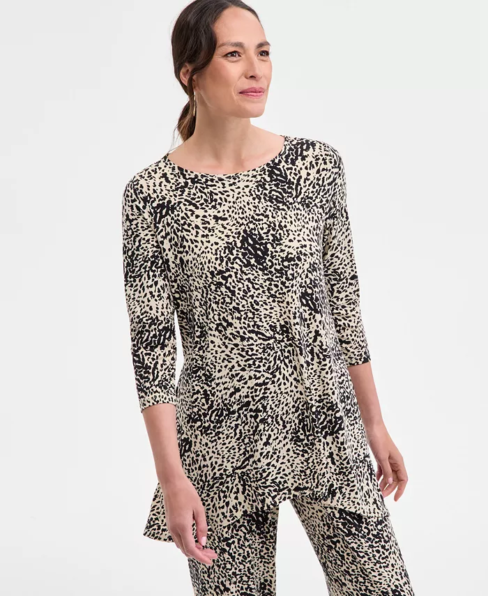 

Повседневный топ свободного кроя с леопардовым принтом Petite Splash Cheetah Knit Swing Top JM Collection, коричневый