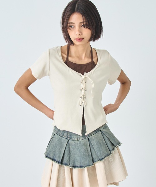 

Футболка многослойная на шнуровке ANAP, цвет слоновая кость