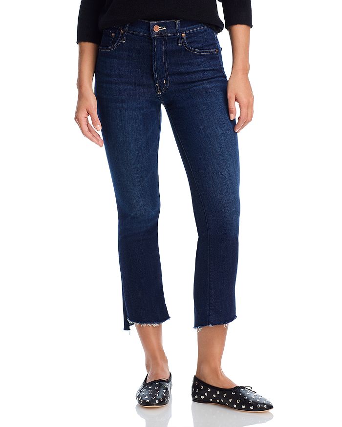 

Petites Lil' Insider High Rise Cropped Straight Jeans in Off Limits MOTHER, синий