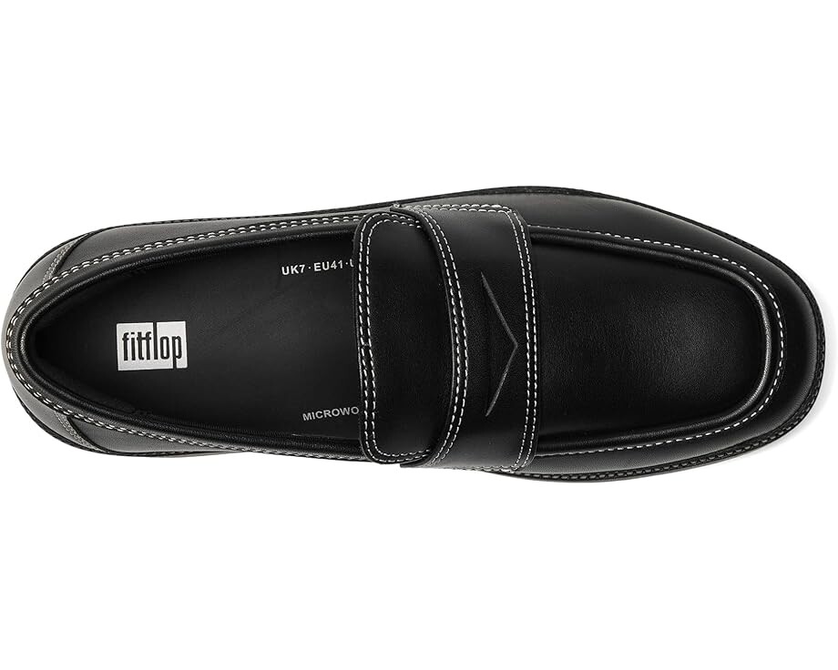 Лоферы FitFlop F-Luma Contrast-Stitch Leather Demi-Wedge Loafers, черный — фото 2