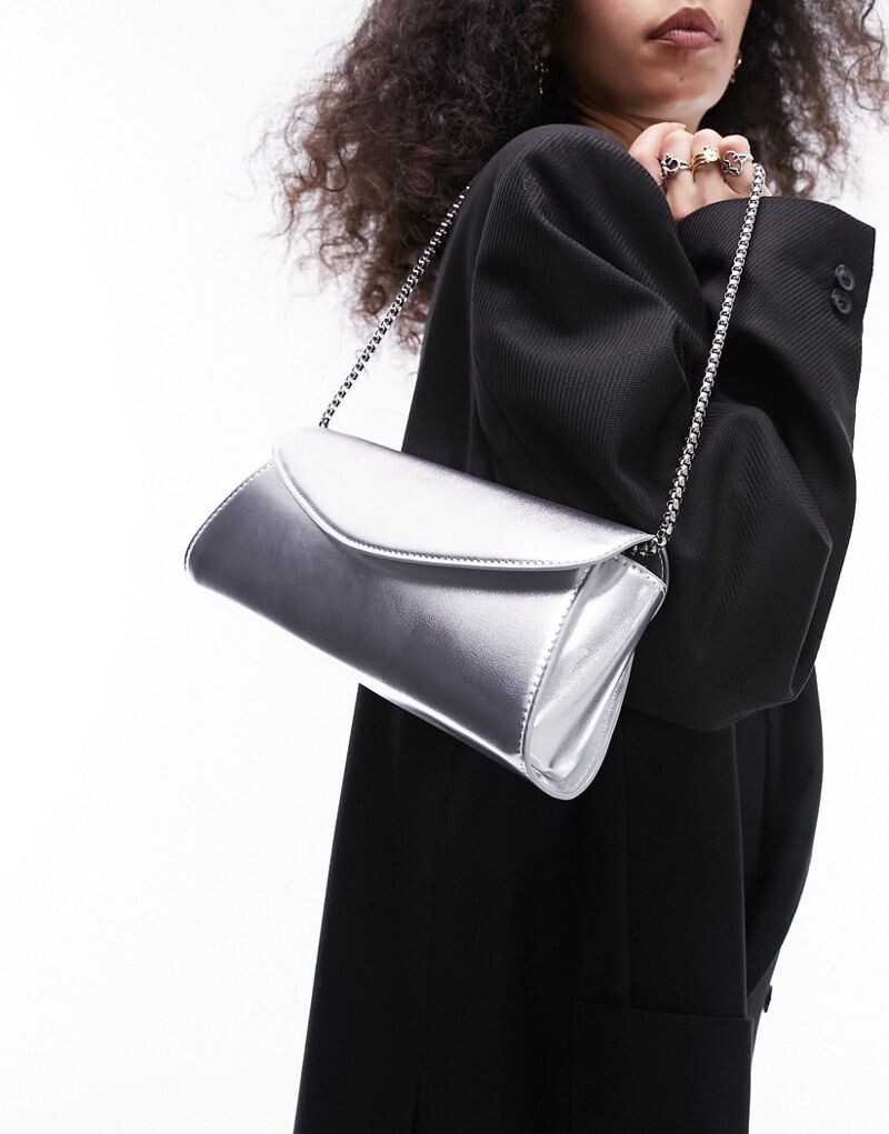 

Серебристая структурированная сумка через плечо Topshop Sadie