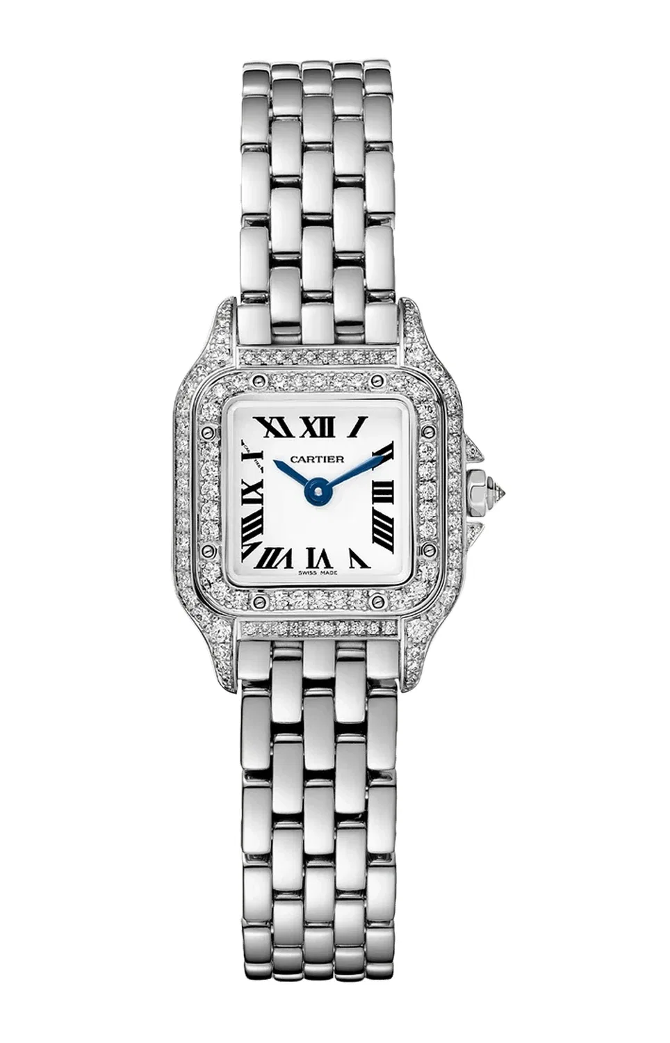 PANTHÈRE DE CARTIER, модель мини, белое золото, бриллианты, кварц - WJPN0046, синий