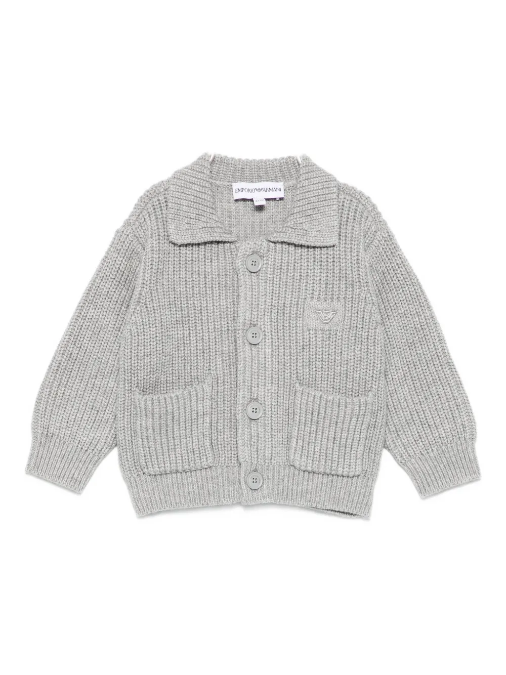 

Кардиган в рубчик с накладными карманами Emporio Armani Kids, серый
