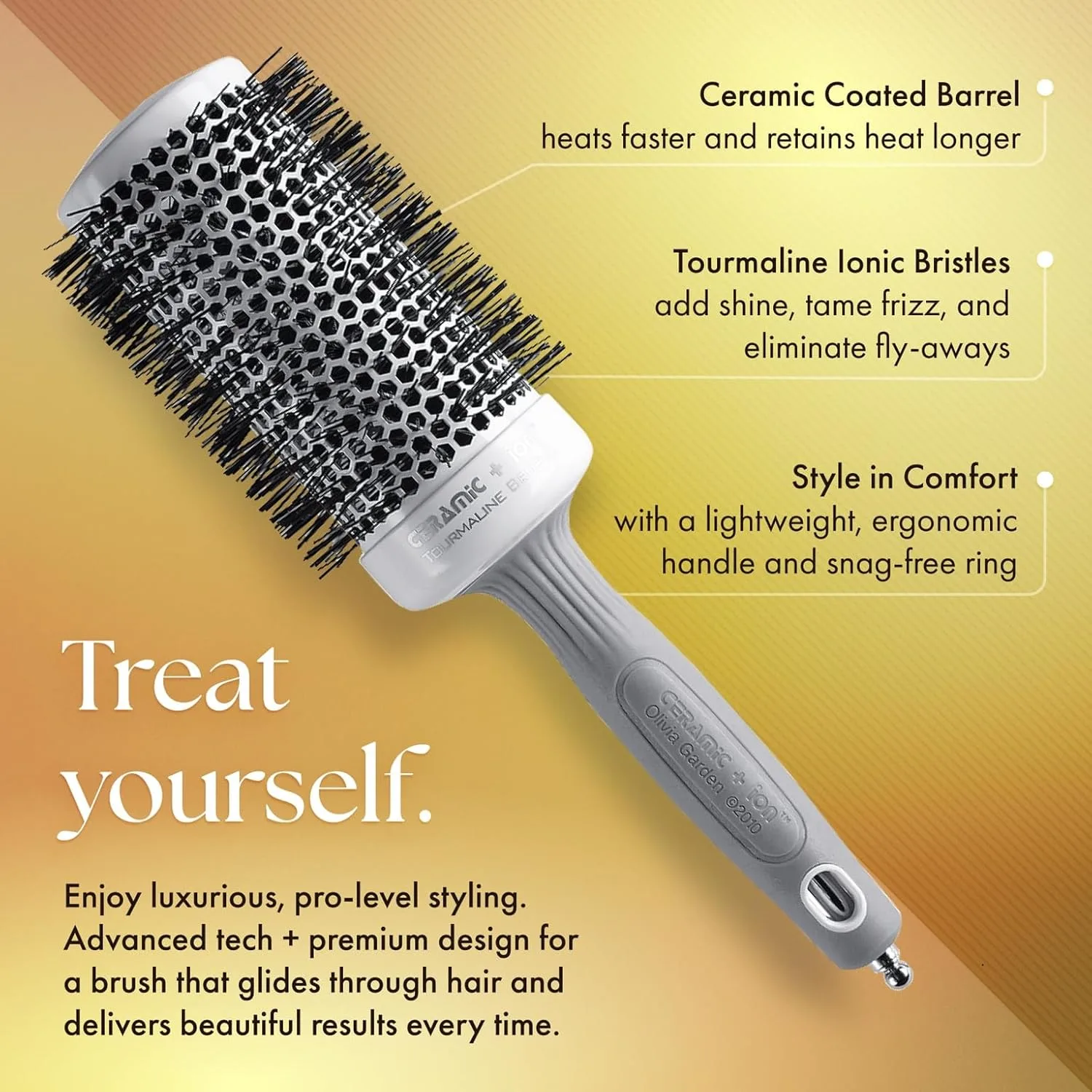 Термощетка для укладки волос Olivia Garden Ceramic + Ion Round Thermal Hair Brush - не электрическая - профессиональная щетка для нормальных и густых волос. Коробка из 4 штук, White/Grey — фото 3