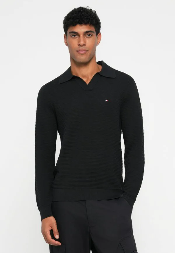 Джемпер с фактурным вязаным воротником-поло Tommy Hilfiger, Black — фото 4