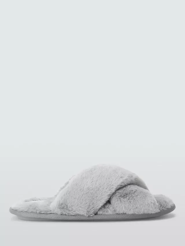 

Тапочки John Lewis Recycled Faux Fur Cross Strap Slider, серый