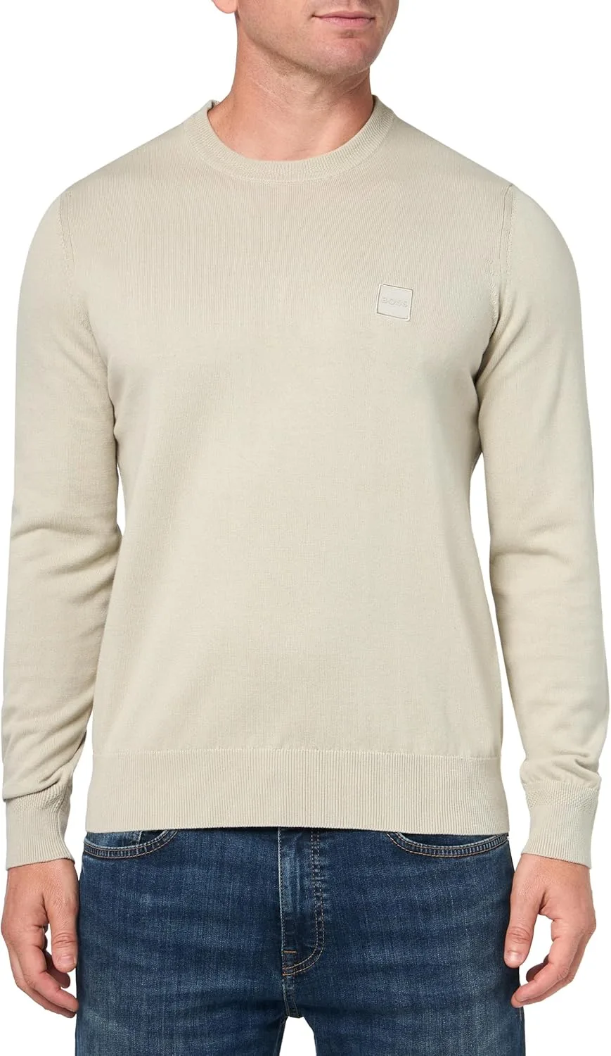 

BOSS Мужской свитер из хлопковой смеси с квадратным логотипом