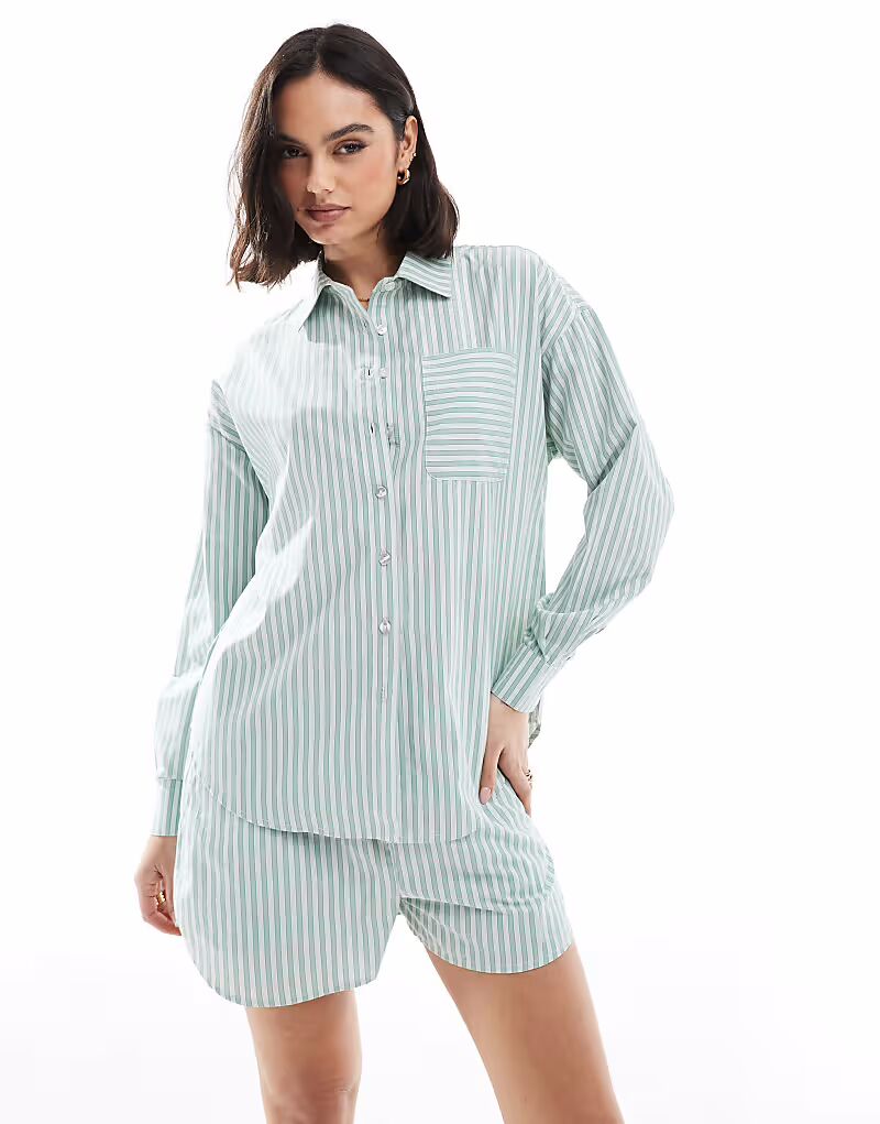 

Свободная рубашка Brave Soul Co-ord в зеленую полоску
