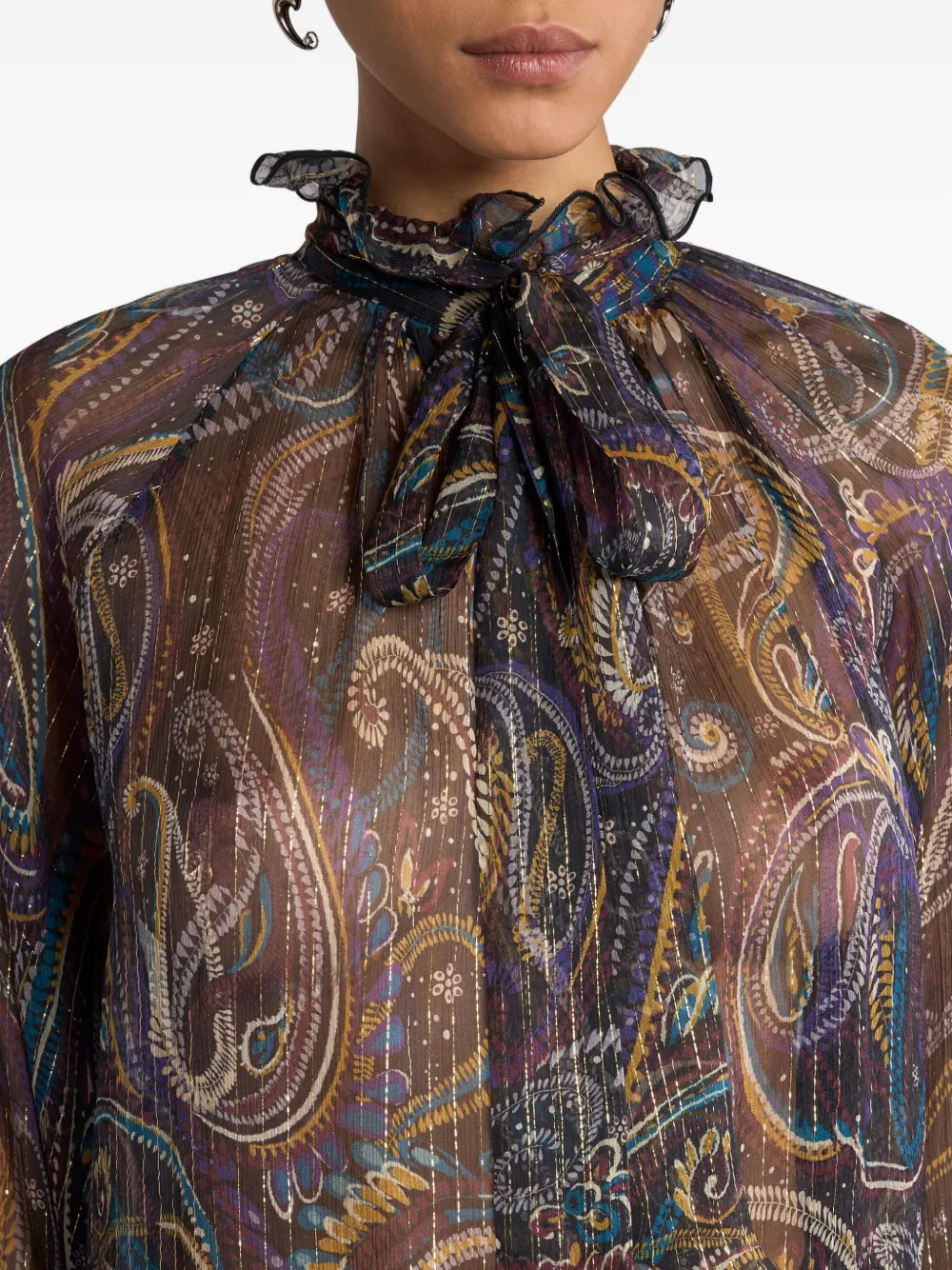 Шелковая блузка с узором пейсли Etro, фиолетовый — фото 4