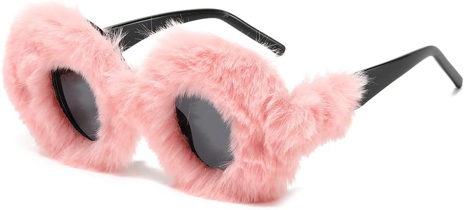 

Круглые плюшевые солнцезащитные очки 2027 года для женщин, винтажные, большие, декоративные, зимние, термоочки, пушистые, с защитой от УФ-излучения UV400 MTZJH, One Color